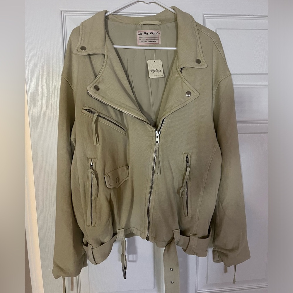 Free People Rebel Rebel Knit Moto Jacket, Vanilla Cream, Size Medium